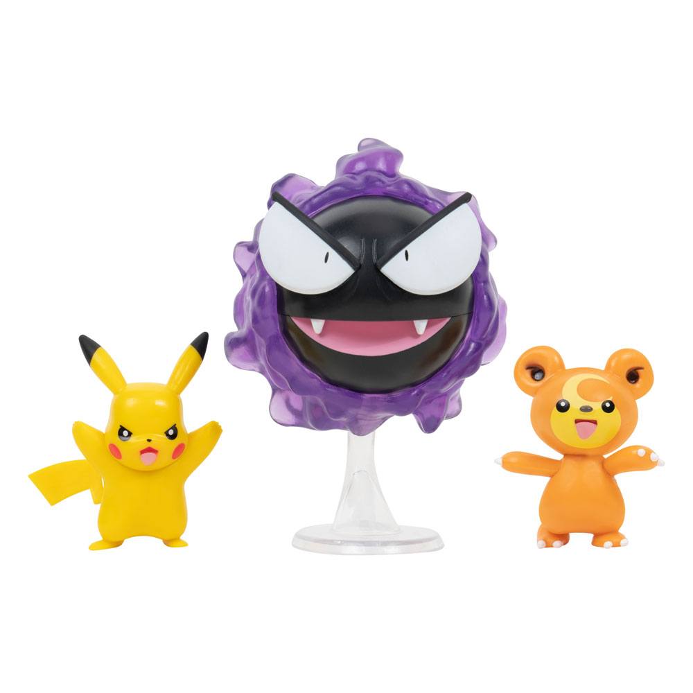 Photo du produit Pokémon pack 3 figurines Battle Teddiursa, Pikachu #9, Fantominus 5 cm