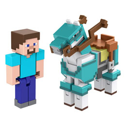 Minecraft pack 2 figurines Steve et cheval avec armure 8 cm